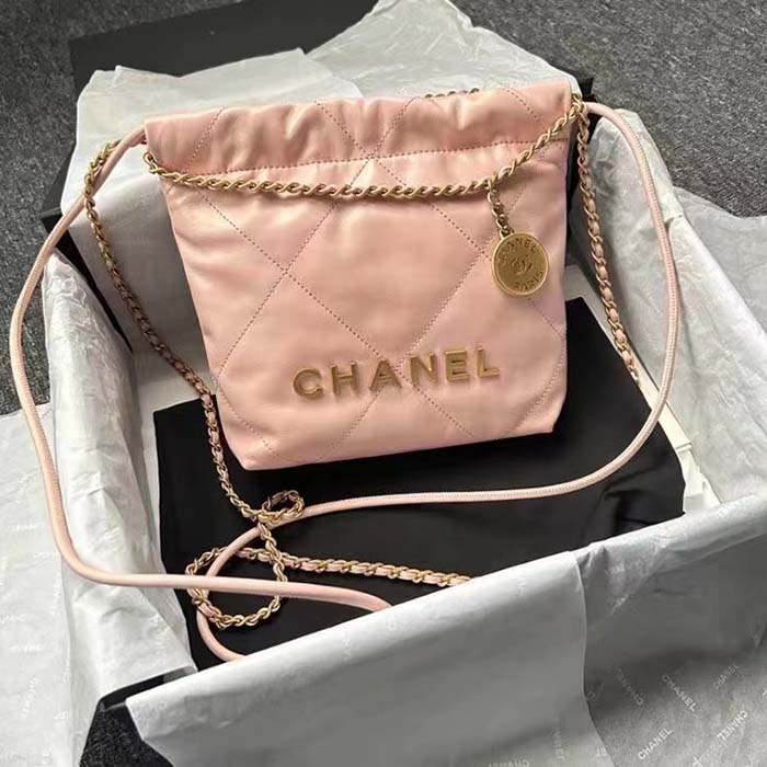 Chanel Women CC 22 Mini Handbag Shiny Calfskin Gold-Tone Metal Light Pink (2)