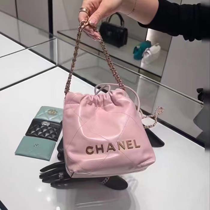Chanel Women CC 22 Mini Handbag Shiny Calfskin Gold-Tone Metal Light Pink (5)