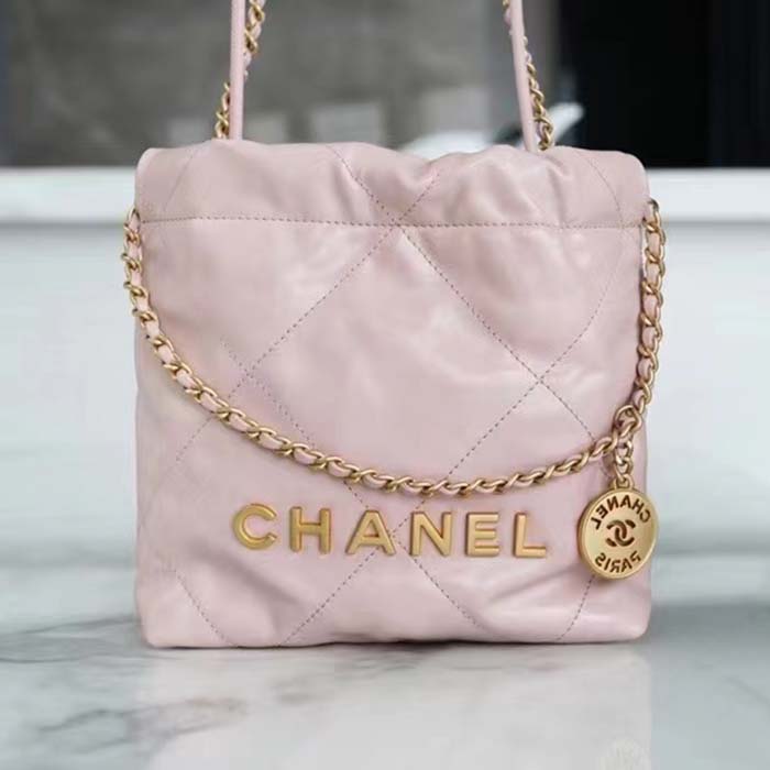 Chanel Women CC 22 Mini Handbag Shiny Calfskin Gold-Tone Metal Light Pink (8)