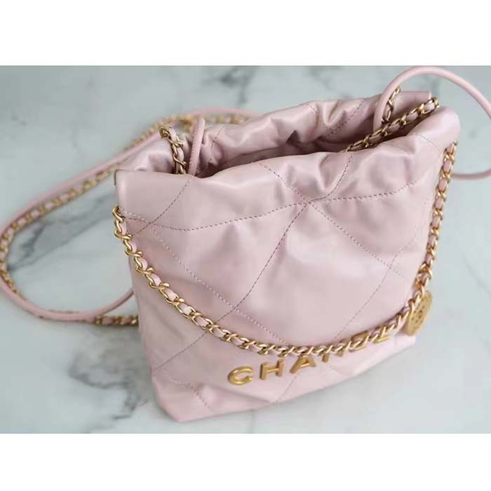 Chanel Women CC 22 Mini Handbag Shiny Calfskin Gold-Tone Metal Light Pink (9)