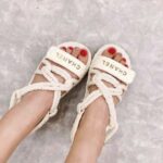 Chanel Women CC Cotton Tweed White Sandals Calfskin Leather Cotton 1 CM Heel - Image 7