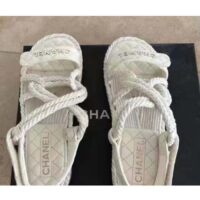 Chanel Women CC Cotton Tweed White Sandals Calfskin Leather Cotton 1 CM Heel (2)
