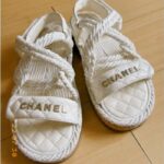 Chanel Women CC Cotton Tweed White Sandals Calfskin Leather Cotton 1 CM Heel - Image 4