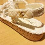 Chanel Women CC Cotton Tweed White Sandals Calfskin Leather Cotton 1 CM Heel - Image 10