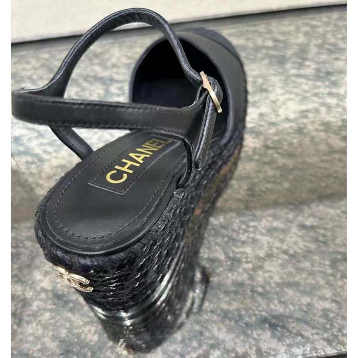 Chanel Women CC High Heel Sandal in Calfskin Leather-Black (1)