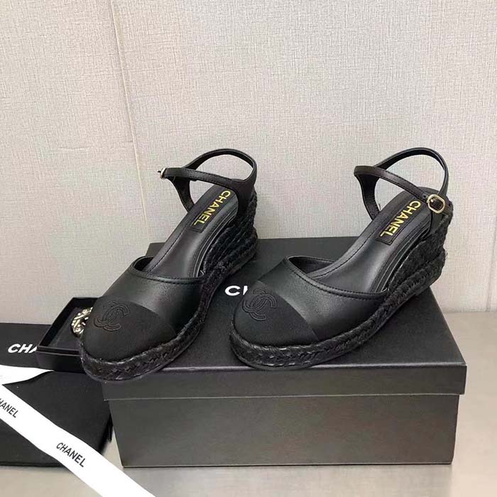 Chanel Women CC High Heel Sandal in Calfskin Leather-Black