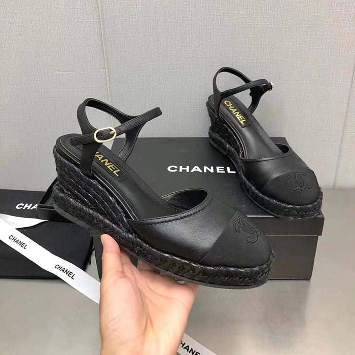 Chanel Women CC High Heel Sandal in Calfskin Leather-Black (6)
