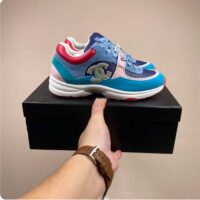 Chanel Women CC Low Top Logo Sneakers Calfskin Suede Blue Leather (3)