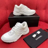 Chanel Women CC Low Top Sneakers Calfskin Suede Leather Triple White (14)