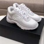 Chanel Women CC Low Top Sneakers Calfskin Suede Leather Triple White - Image 9