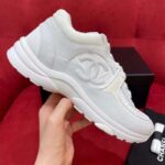 Chanel Women CC Low Top Sneakers Calfskin Suede Leather Triple White - Image 11