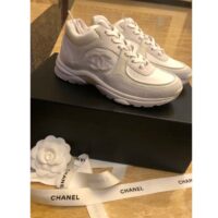 Chanel Women CC Low Top Sneakers Calfskin Suede Leather Triple White (14)