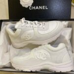 Chanel Women CC Low Top Sneakers Calfskin Suede Leather Triple White - Image 8