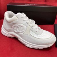 Chanel Women CC Low Top Sneakers Calfskin Suede Leather Triple White (14)