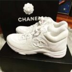 Chanel Women CC Low Top Sneakers Calfskin Suede Leather Triple White - Image 3