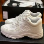 Chanel Women CC Low Top Sneakers Calfskin Suede Leather Triple White - Image 7