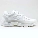 Chanel Women CC Low Top Sneakers Calfskin Suede Triple White