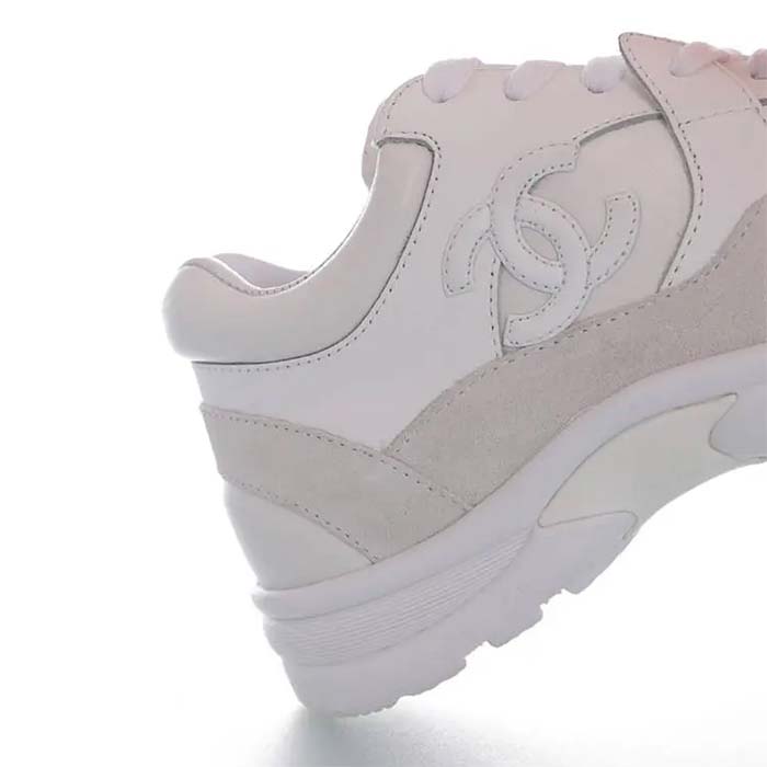 Chanel Women CC Low Top Sneakers Calfskin Suede Triple White (5)