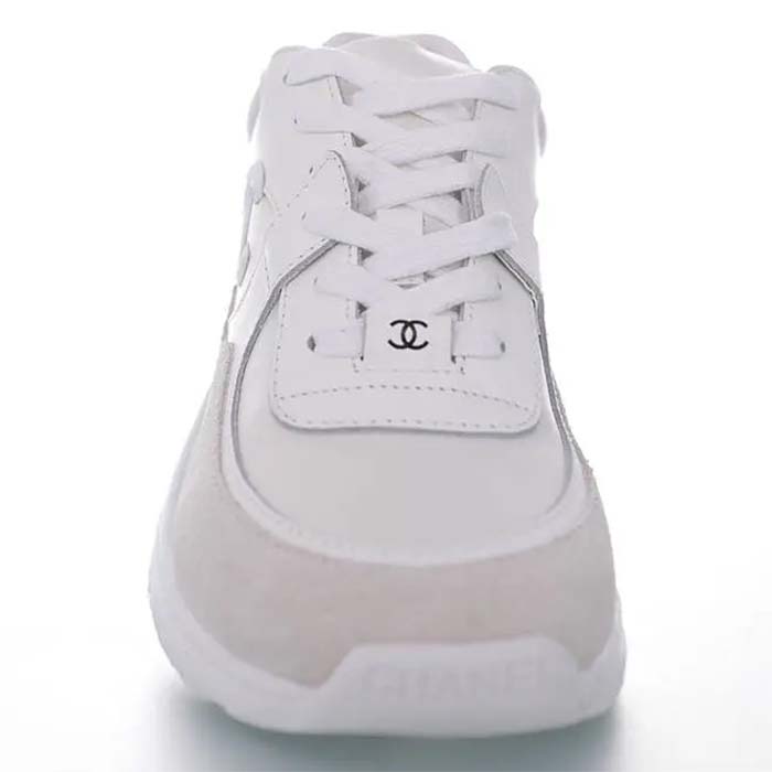 Chanel Women CC Low Top Sneakers Calfskin Suede Triple White (9)