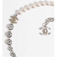 Chanel Women CC Necklace Metal Glass Pearls Strass Silver Pearly White Crystal (5)
