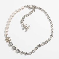 Chanel Women CC Necklace Metal Glass Pearls Strass Silver Pearly White Crystal (5)