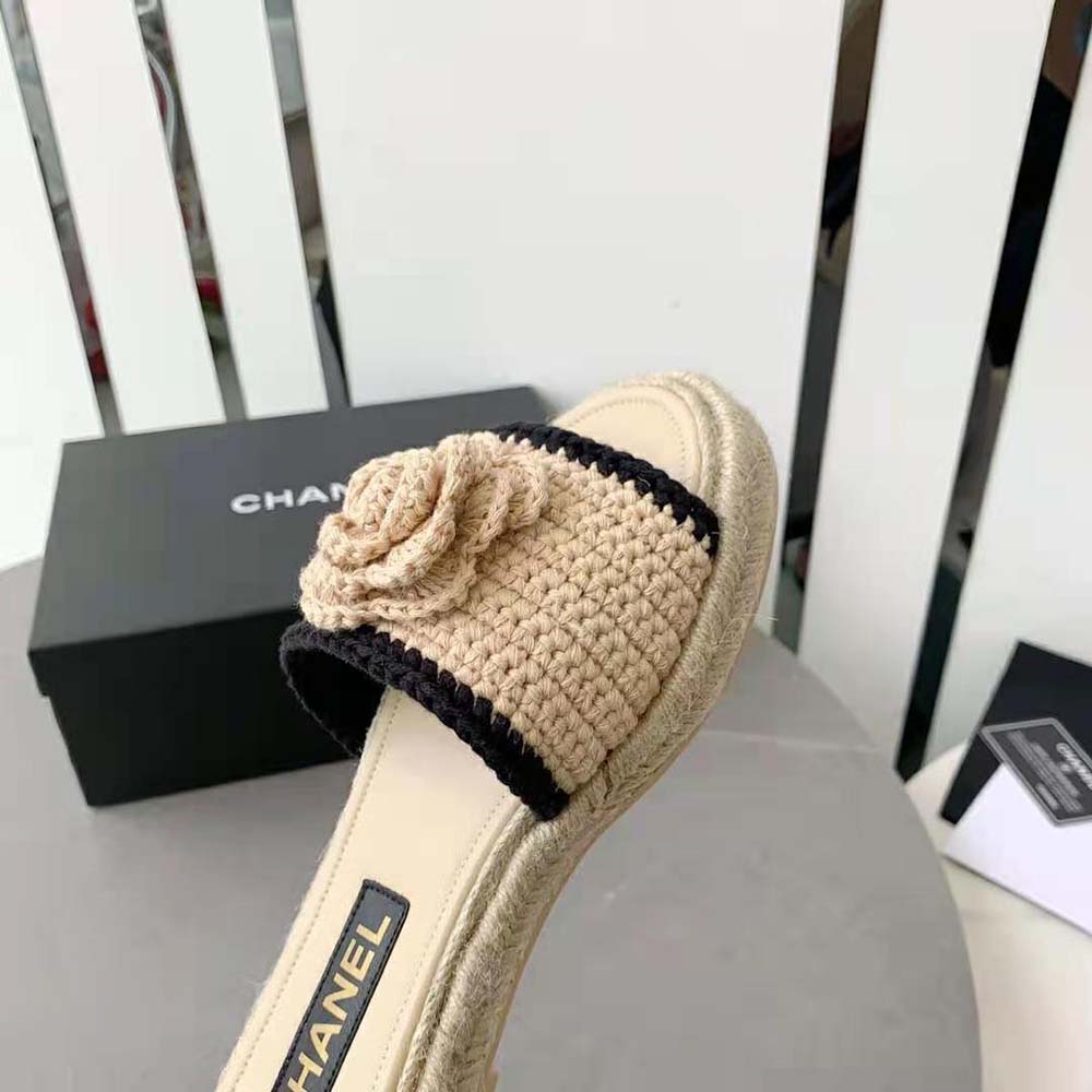 Chanel Women Mules Crochet Ivory and Black 0.5 cm Heel-Beige (6)