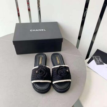 Chanel Women Mules Crochet Ivory and Black 0.5 cm Heel-Black