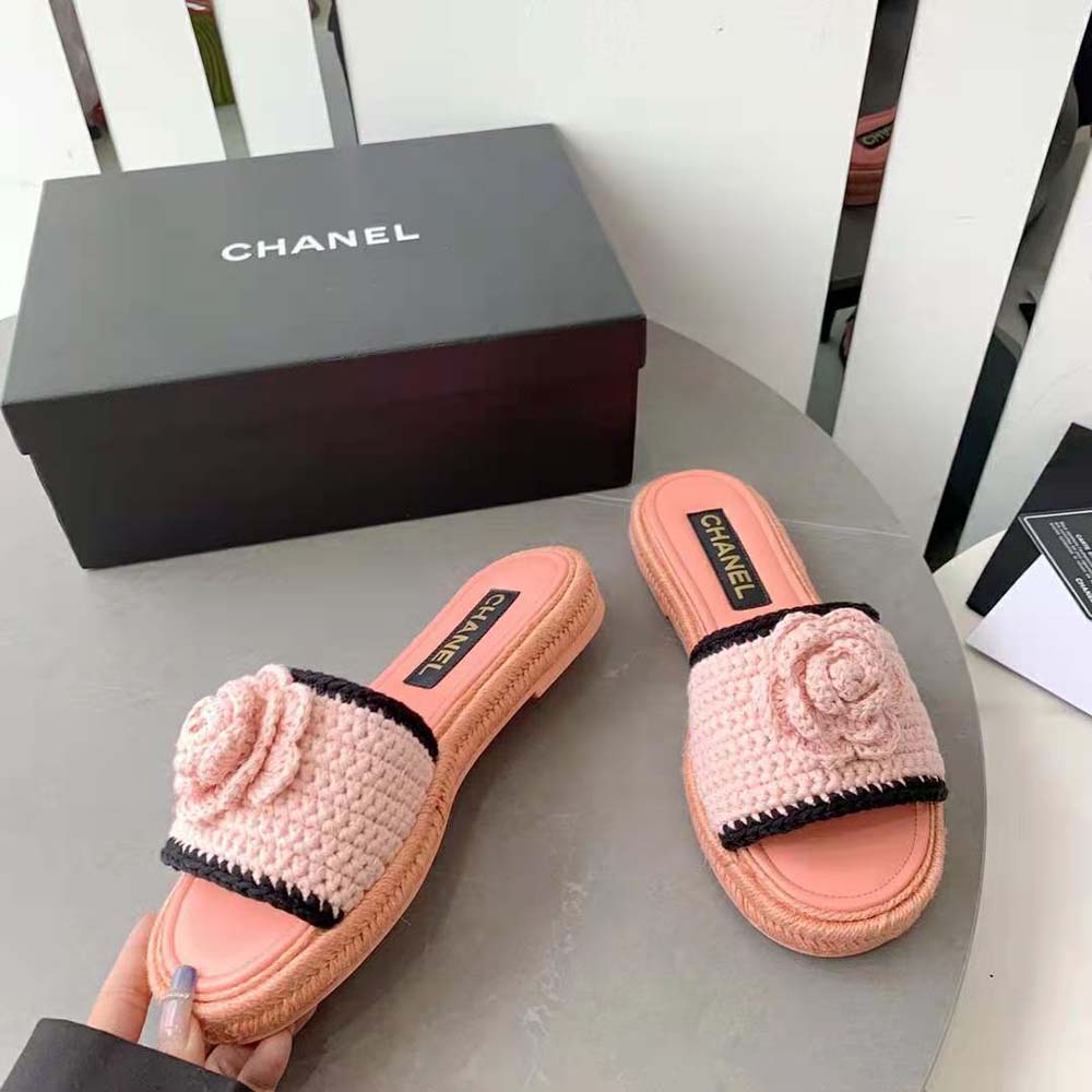 Chanel Women Mules Crochet Ivory and Black 0.5 cm Heel-Pink (3)