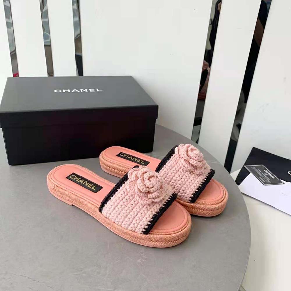Chanel Women Mules Crochet Ivory and Black 0.5 cm Heel-Pink (5)