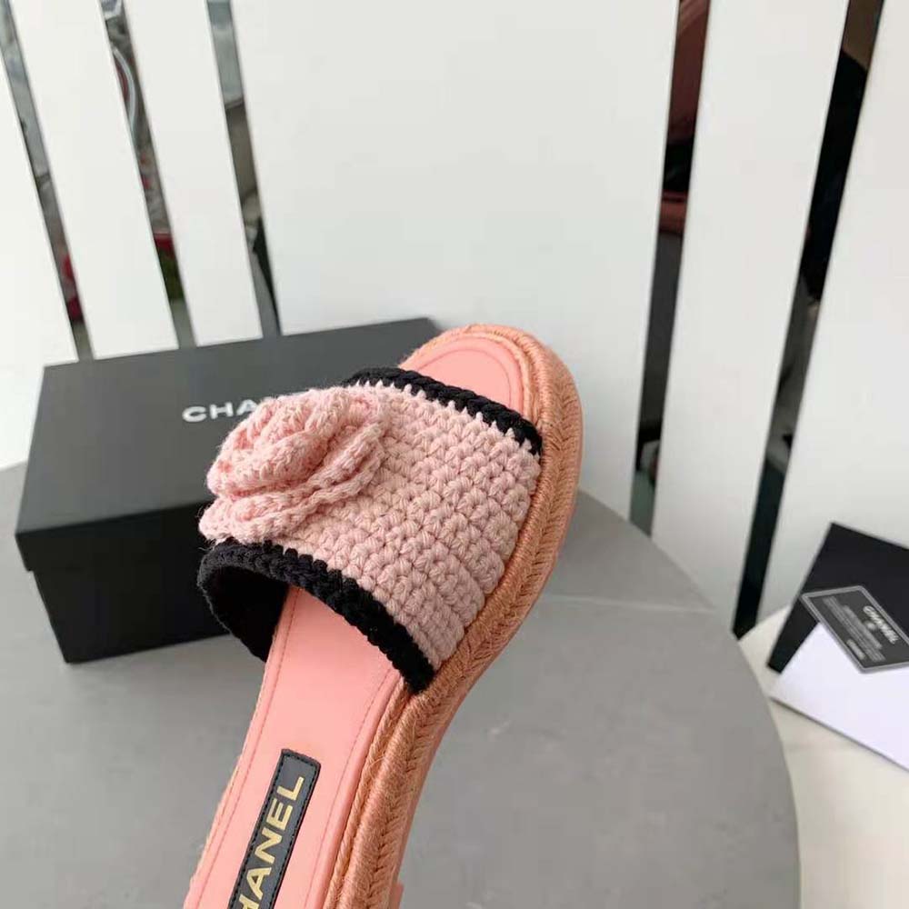 Chanel Women Mules Crochet Ivory and Black 0.5 cm Heel-Pink (7)