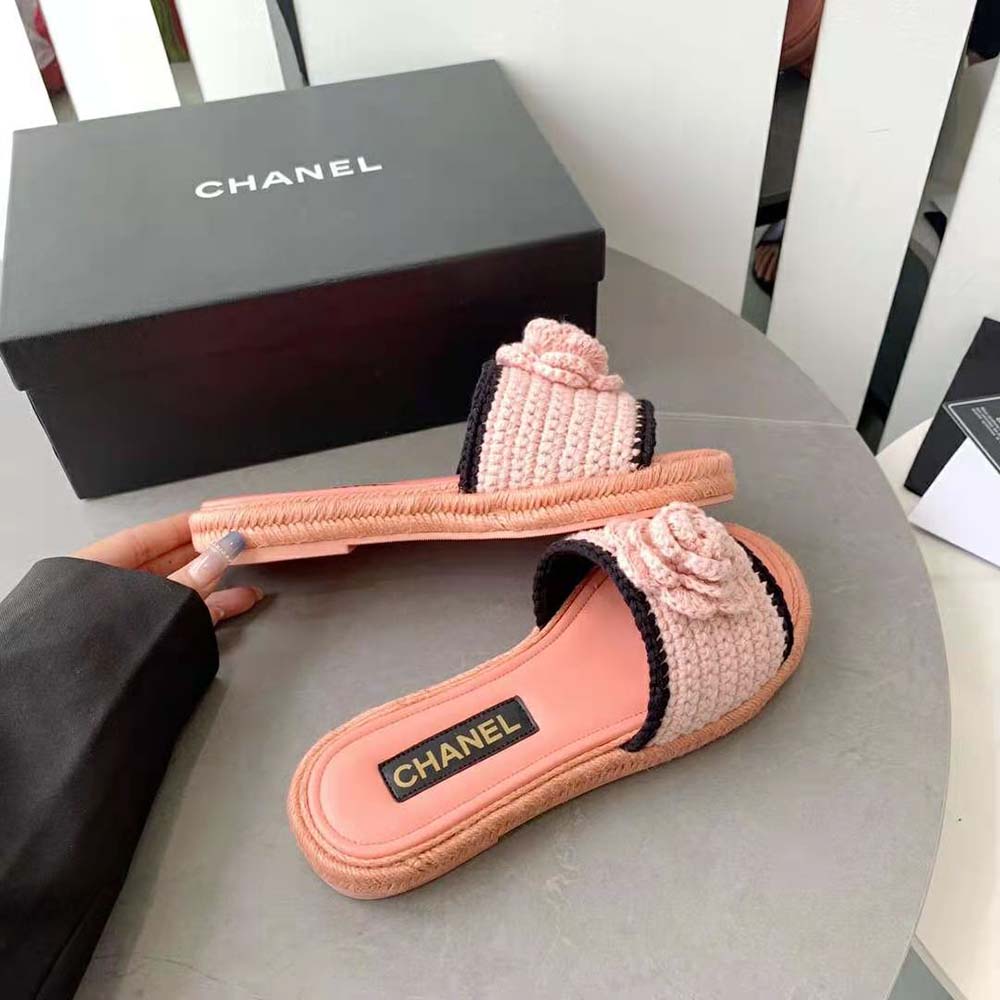 Chanel Women Mules Crochet Ivory and Black 0.5 cm Heel-Pink (9)
