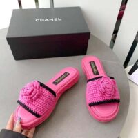 Chanel Women Mules Crochet Ivory and Black 0.5 cm Heel-Rose (3)