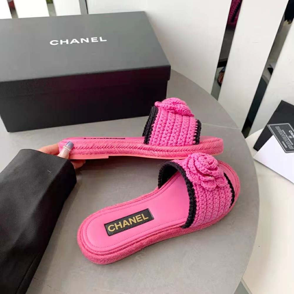Chanel Women Mules Crochet Ivory and Black 0.5 cm Heel-Rose (9)