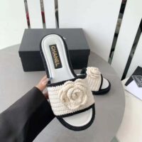 Chanel Women Mules Crochet Ivory and Black 0.5 cm Heel-White (6)