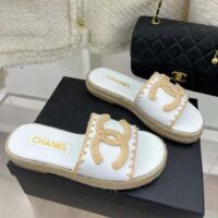 Chanel Women Mules Lambskin Beige & White (6)
