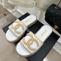 Chanel Women Mules Lambskin Beige & White (6)