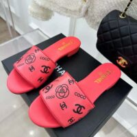 Chanel Women Mules Sandal Calfskin Leather Black Logo-Pink (2)