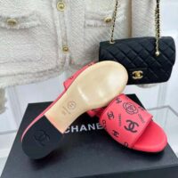 Chanel Women Mules Sandal Calfskin Leather Black Logo-Pink (2)
