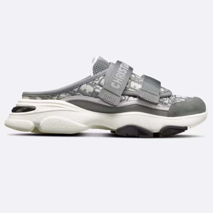 Dior Unisex CD D-Wander Sneaker Gray Stone Oblique Technical Fabric Open-Back