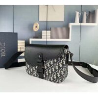 Dior Unisex CD Mini Saddle Bag Strap Beige Black Oblique Jacquard Black Grained Calfskin (10)