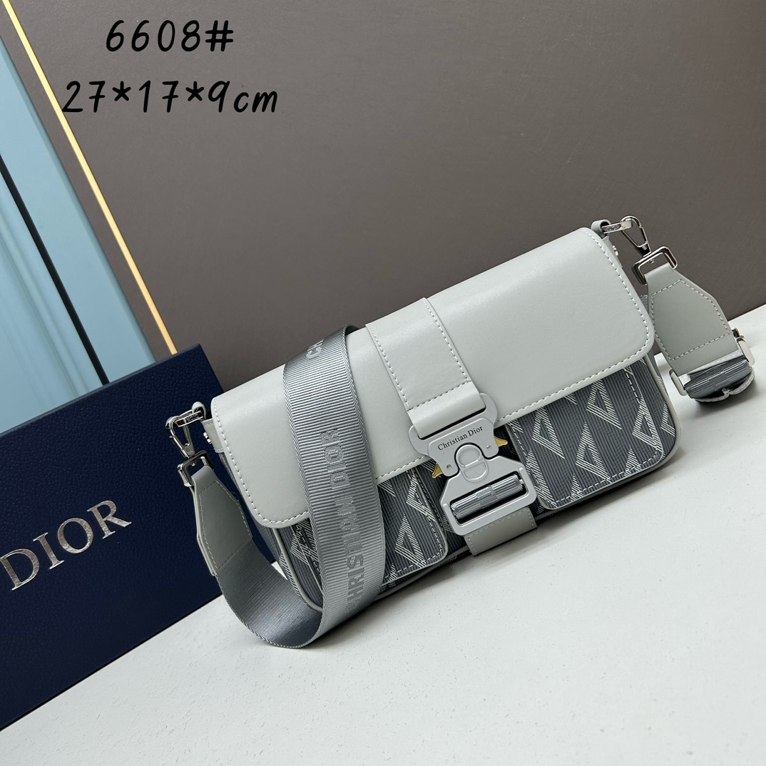 Dior Unisex Hit The Road Bag Strap Gray CD Diamond Canvas Smooth Calfskin (2)