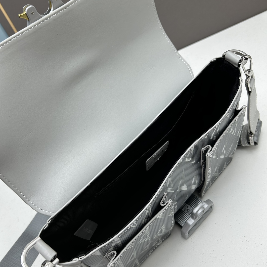 Dior Unisex Hit The Road Bag Strap Gray CD Diamond Canvas Smooth Calfskin (6)