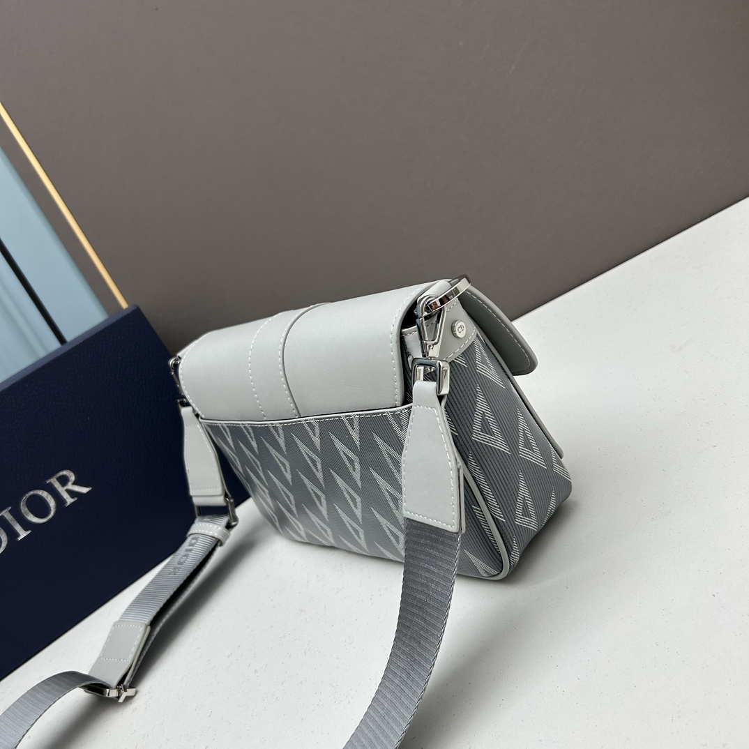 Dior Unisex Hit The Road Bag Strap Gray CD Diamond Canvas Smooth Calfskin (8)