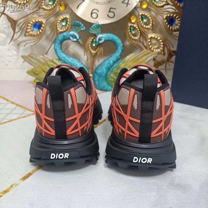 Dior Unisex Shoes CD B31 Runner Sneaker Beige Technical Mesh Orange Rubber Warped Cannage (10)