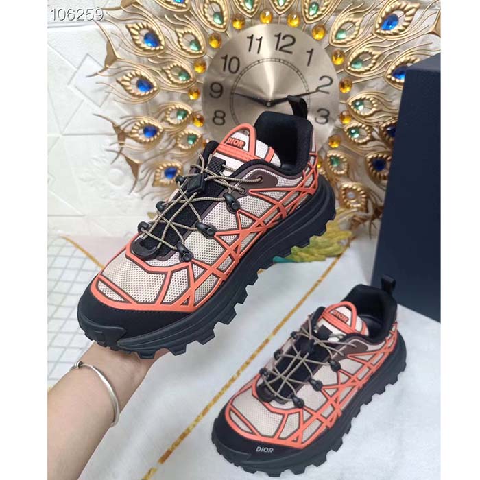Dior Unisex Shoes CD B31 Runner Sneaker Beige Technical Mesh Orange Rubber Warped Cannage (4)