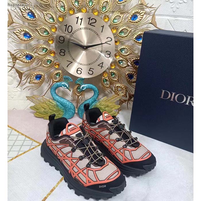 Dior Unisex Shoes CD B31 Runner Sneaker Beige Technical Mesh Orange Rubber Warped Cannage (5)