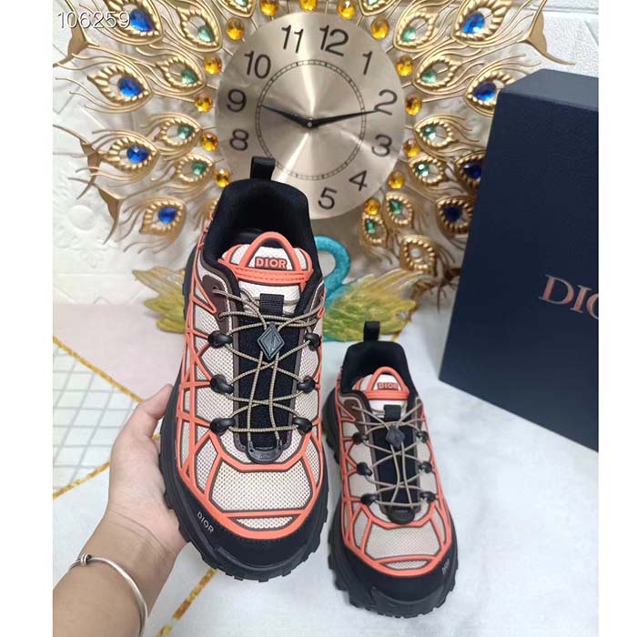 Dior Unisex Shoes CD B31 Runner Sneaker Beige Technical Mesh Orange Rubber Warped Cannage (6)