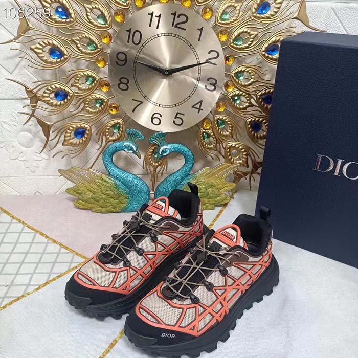 Dior Unisex Shoes CD B31 Runner Sneaker Beige Technical Mesh Orange Rubber Warped Cannage (9)