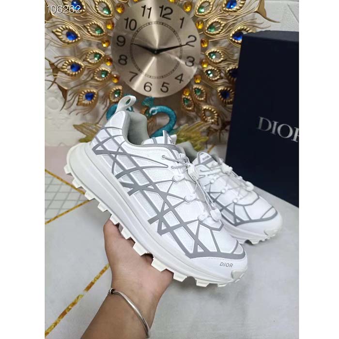 Dior Unisex Shoes CD B31 Runner Sneaker White Technical Mesh Gray Rubber Warped Cannage (4)
