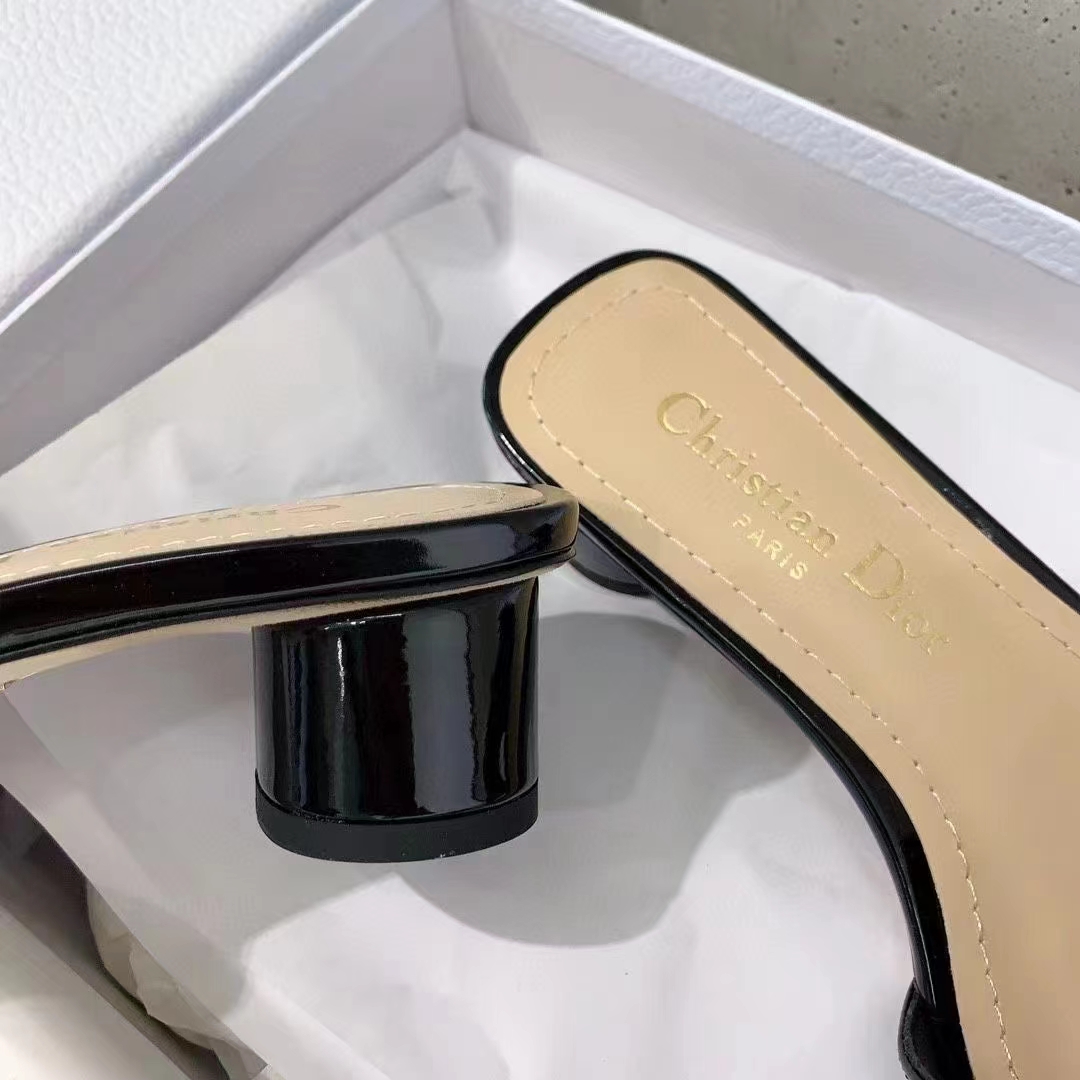 Dior Women CD C’est Dior Heeled Slide Black Patent Calfskin